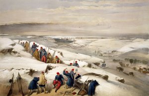 トレンチ攻撃の極右からのセバストポル、「東の戦争の席」からのプレート、Colnaghi and Co.、1856年発行